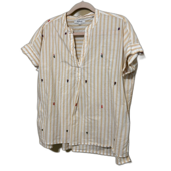Madewell Embroidered Lakeline Popover Oversized Shirt in Stripe Womens Small - Picture 3 of 9